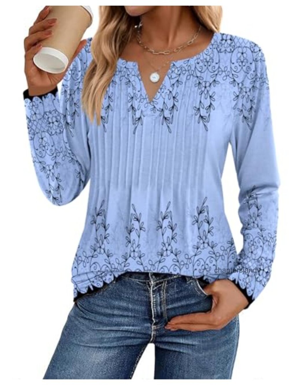 Women's Long Sleeve V-Neck Tunic Blouse 95% Polyester 5% Spandex Tops